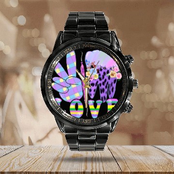 Discover Peace Love Dental Purple nurses Cute Teeth Calendar Steel Band Watch