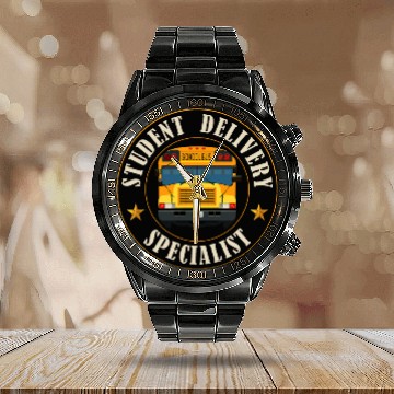 Discover Funny Student Delivery School Bus Driver 2 Calendar Steel Band Watch