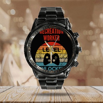 Discover Recreation Worker Level Unlocked Gamer Gift For Starting N Baseball Tees Calendar Steel Band Watch