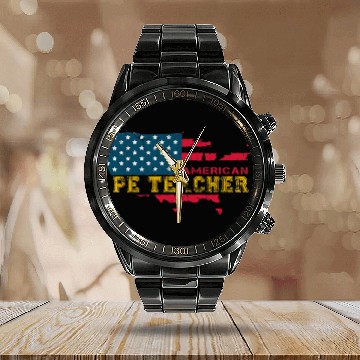 Discover PE Physical Education Coachs 2P E  Teacher USA Map Flag Gift Calendar Steel Band Watch