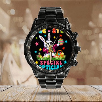 Discover Eggstra Special Optician  Bunny Easter Eggs Hunt Baseball Tees Calendar Steel Band Watch