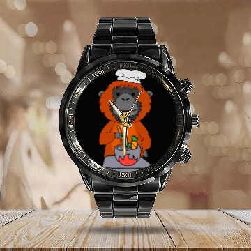 Discover Orangutan Chef Hobby Cuisine Monkey Calendar Steel Band Watch