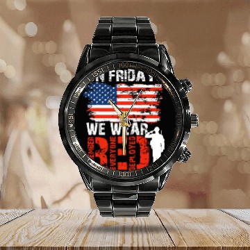 Discover RED Friday Remember Everyone Deployed Military Support Calendar Steel Band Watch