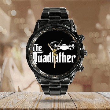 Discover The Quadfather Funny Quadcopter Drone Pilot Daddy Calendar Steel Band Watch