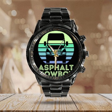 Discover Asphalt Cowboy Funny Semi Trucker Calendar Steel Band Watch