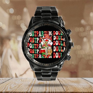Discover Groovy Postpartum Doula Christmas Gnome Doula Birth Worker Calendar Steel Band Watch