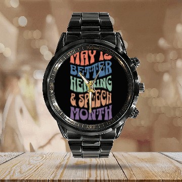 Discover Retro 70s May is Better Hearing Speech Month SLP Therapy Calendar Steel Band Watch