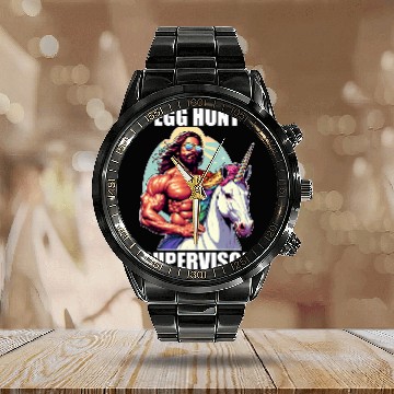 Discover Egg Hunt Supervisor Easter Egg Hunting Party Funny Mom Dad Calendar Steel Band Watch