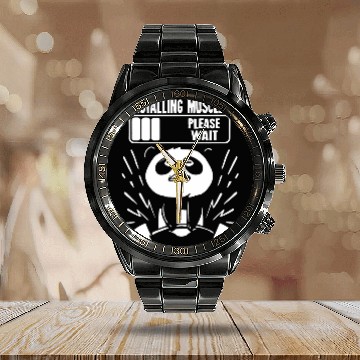 Discover Panda Installing Muscles Loading Gym Fitness Baseball Tees Calendar Steel Band Watch