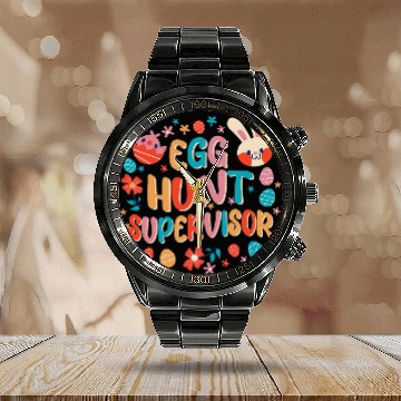 Discover Egg Hunt Supervisor Easter Day Calendar Steel Band Watch