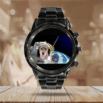 Discover Dog in Space Great Pyrenees 2 Calendar Steel Band Watch
