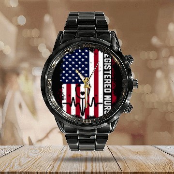 Discover Registered nurses Patriotic American flag RN Nursing student Calendar Steel Band Watch