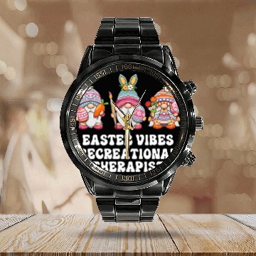 Discover Recreational Therapist Gnomes Easter Vibes Calendar Steel Band Watch