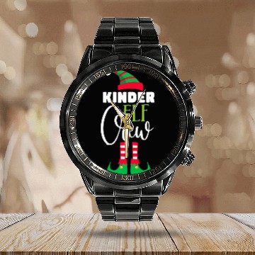 Discover Kinder Elf Crew Christmas Matching PJs Teacher Student Zip Calendar Steel Band Watch