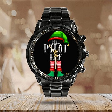 Discover The Pilot Elf Matching Profession Christmas Funny Baseball Tees Calendar Steel Band Watch