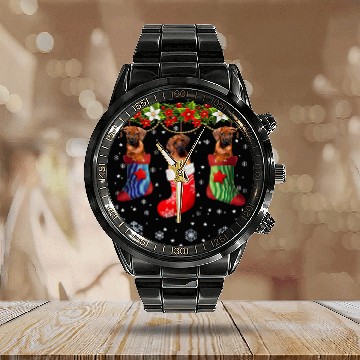 Discover three rhodesian ridgeback dog in sock christmas santa hat Baseball Tees Calendar Steel Band Watch