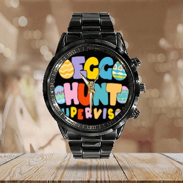 Discover Egg Hunt Supervisor Retro Eggstravaganza Coordinator Design Calendar Steel Band Watch