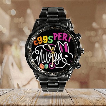 Discover Eggspert nurses Easter Bunny NP Funny RN Easter Day Nursing Calendar Steel Band Watch