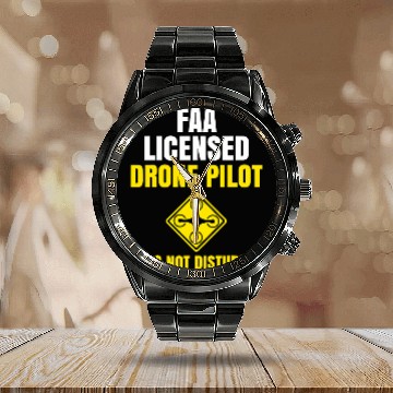 Discover Do Not Disturb FAA Certified Drone Pilot Calendar Steel Band Watch