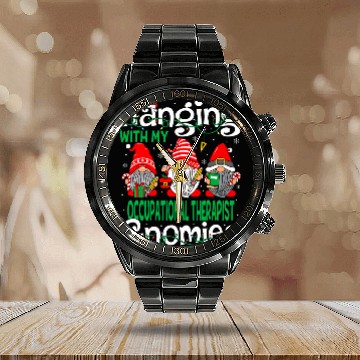 Discover Hanging With My Occupational Therapist Gnomies Christmas Baseball Tees Calendar Steel Band Watch