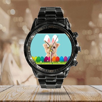 Discover Norfolk Terrier w Bunny Ears Baseball Tees Calendar Steel Band Watch