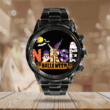 Discover Halloween nurses Nursing Cute Health Worker Halloween Pattern 5 Calendar Steel Band Watch