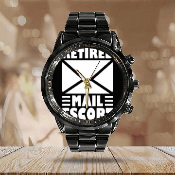 Discover Retired Mail Escort Postal Worker Mailman Retirement Baseball Tees Calendar Steel Band Watch