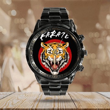 Discover Karate Tiger Head Calendar Steel Band Watch