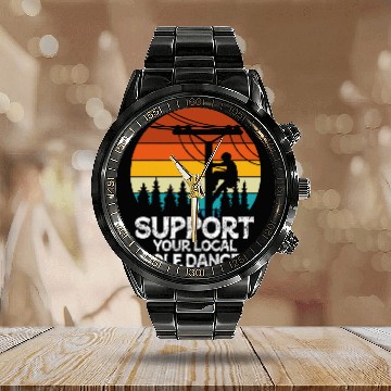 Discover American Lineman Powerline Worker 10 Zip Calendar Steel Band Watch