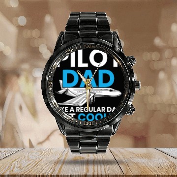 Discover Pilot Dad Copilot Plane Aviator Airplane Fathers Day Calendar Steel Band Watch