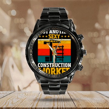 Discover Construction Worker Gifts Funny Building Laborer Contractor Baseball Tees Calendar Steel Band Watch