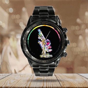 Discover microscope watercolor female scientist lab tech Zip Calendar Steel Band Watch