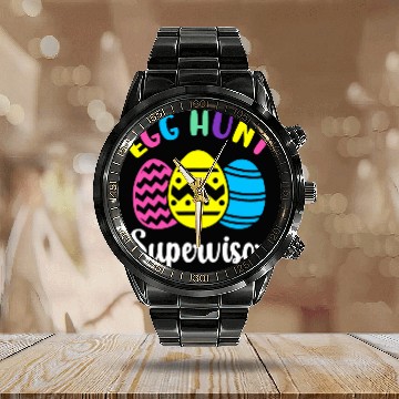 Discover Egg hunt supervisor matching easter eggs hunting group Zip Calendar Steel Band Watch
