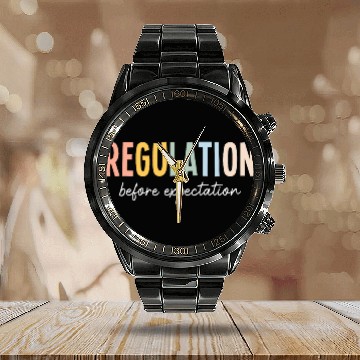 Discover Regulation Before Expectation Cute ABA SLP Therapy 2 Calendar Steel Band Watch