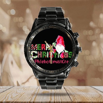 Discover Merry Christmas Phlebotomist Crew Gnome Christmas Baseball Tees Calendar Steel Band Watch