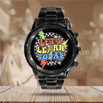Discover Retro Lets Learn Today Teacher Women Teach Baseball Tees Calendar Steel Band Watch