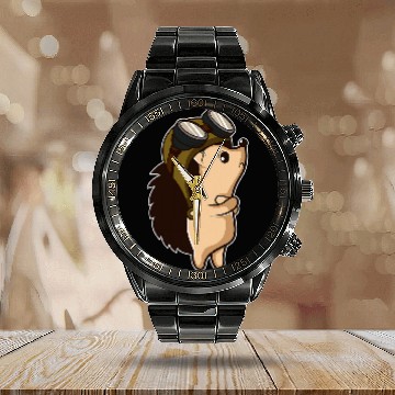 Discover Hedgehog Pilot Hardworking Person Calendar Steel Band Watch