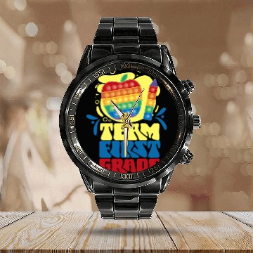Discover Team First Grade Pupil Back To School Teacher School Baseball Tees Calendar Steel Band Watch