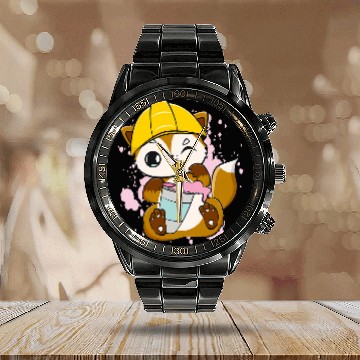 Discover Construction Worker Fox Drinks Bubble Tea For Boba Tea Lover Baseball Tees Calendar Steel Band Watch
