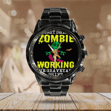 Discover Halloween Night Shift Worker Graveyard Duty Spooky 2 Calendar Steel Band Watch