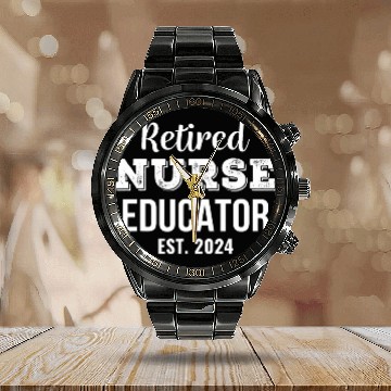 Discover Retired nurses Educator Funny Retirement Zip Calendar Steel Band Watch