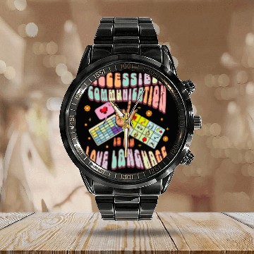 Discover AAC SLP Speech Pathologist Therapy Accessible Communication Calendar Steel Band Watch