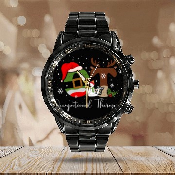 Discover Occupational Therapy Christmas retro groovy OT Therapist Calendar Steel Band Watch