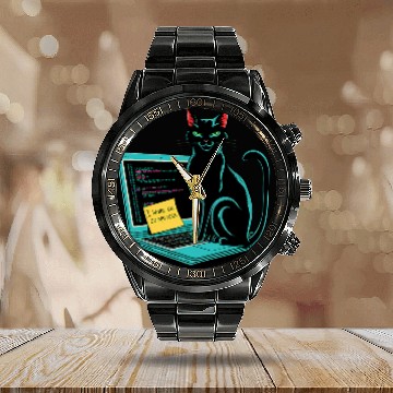 Discover Cat I Work On Computers Coding Geek Design Calendar Steel Band Watch