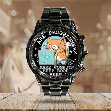 Discover I Are Programmer Funny Cat Computer Nerd IT Coder Calendar Steel Band Watch