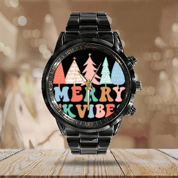 Discover Merry TK Vibes TK Teacher Team TK Squad Crew Christmas Tree Calendar Steel Band Watch