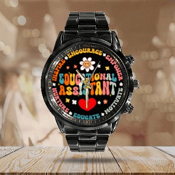 Discover Educational Assistant Educator Teacher Appreciation Zip Calendar Steel Band Watch
