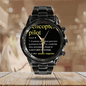 Discover Helicopter Pilot Definition Funny Cool Calendar Steel Band Watch