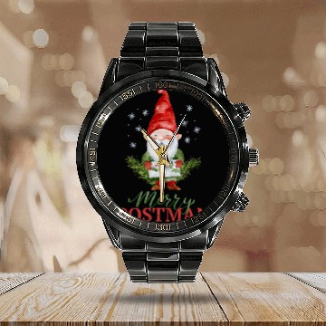 Discover Merry Postman Funny Christmas Gnome Mailman Postal Worker Calendar Steel Band Watch