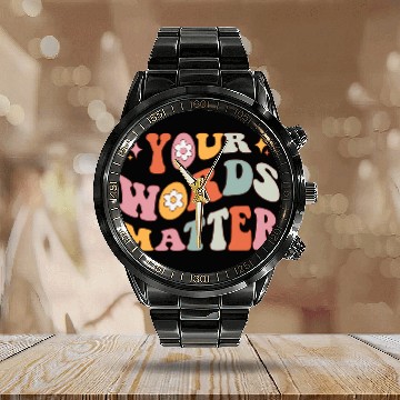 Discover Retro Speech Language Pathologist Groovy Speech Therapy SLP 7 Calendar Steel Band Watch